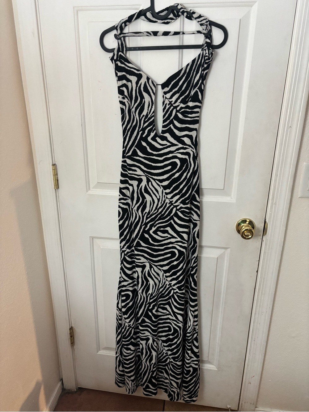 Fashion Nova Black and White Zebra Halter Maxi Dress